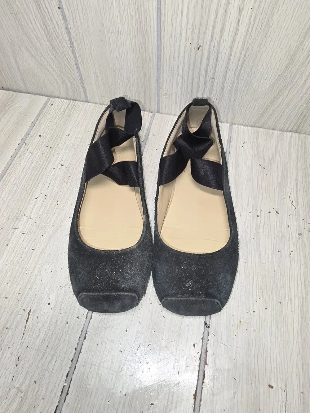 Janie And Jack Girls Square Toe Ballet Flats Black Suede Size 1 Cute